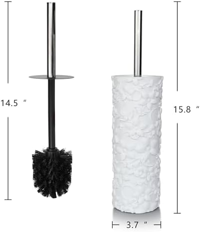 White Floral Design Resin Toilet Brush Holder Set