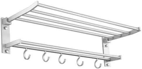 Foldable Wall Mounted Aluminum Towel Rack with 5 Hooks