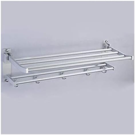 Aluminum Towel Rack with 5 Hooks and Double Shelf for Bathroom