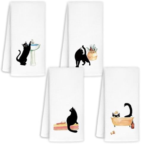 Funny Black Cat Decorative Towels Set of 2