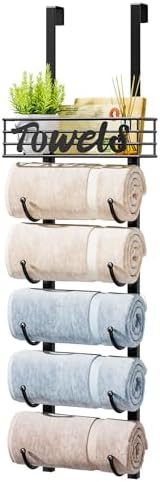 6-Tier Over the Door Wall-Mount Bath Towel Organizer Black