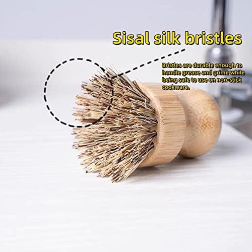 Agatige Mini Dish Brush with Mushroom Head and Wooden Handle
