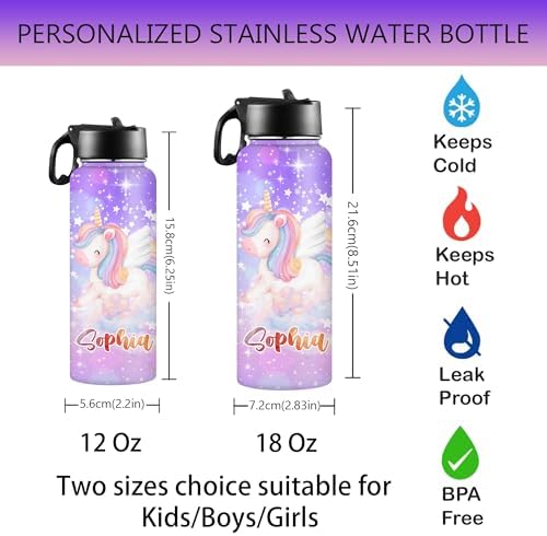 Custom Water Bottle for Kids Insulated Thermos with Name BPA-Free Durable