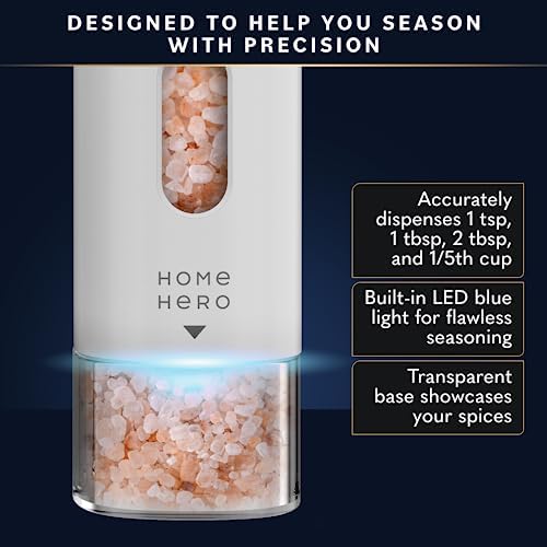 Home Hero Electric Salt and Pepper Grinder Set - Automatic Rechargeable with LED Light