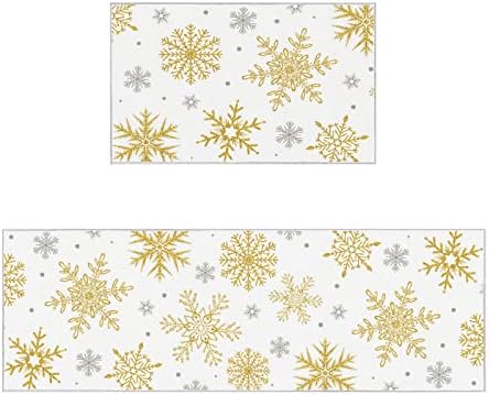 2Pcs Kitchen Rugs Anti Fatigue Kitchen Mat Golden Snowflake Non Slip Runner