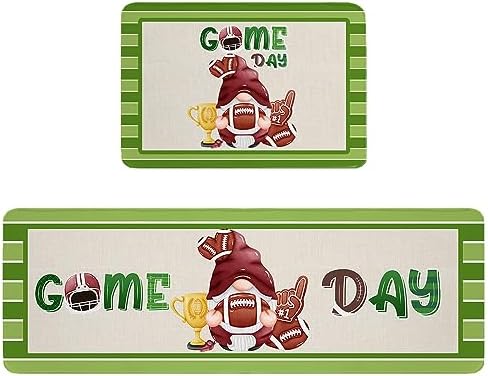 Carosoffe Football Game Day Kitchen Rugs 2 Set - Soft Non-Slip Absorbent
