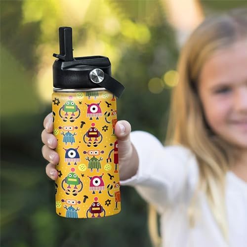 Kids 12oz Straw Robot Insulated Water Bottle for Boys and Girls