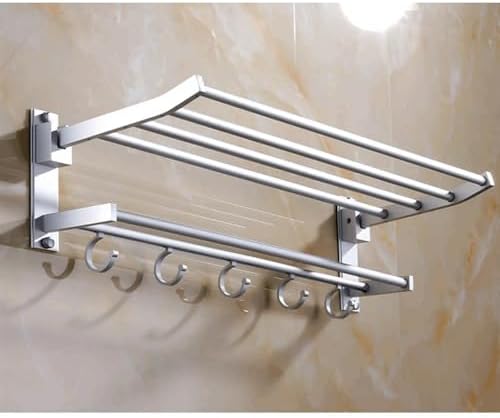 Foldable Wall Mounted Aluminum Towel Rack with 5 Hooks