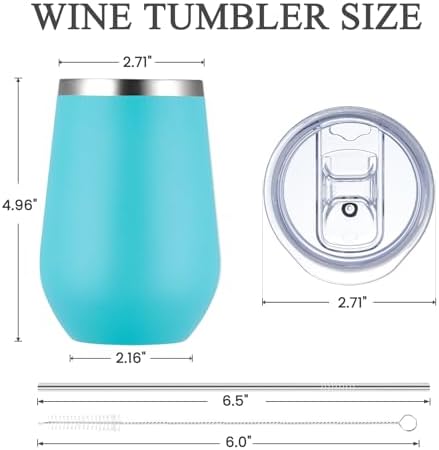 MEWAY 12oz Insulated Wine Tumbler with Lid and Straw