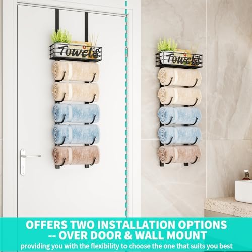 6-Tier Over the Door Wall-Mount Bath Towel Organizer Black
