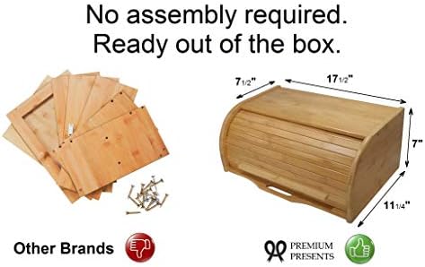 PremiumPresents Large Bamboo Roll Top Bread Box Kitchen Organizer