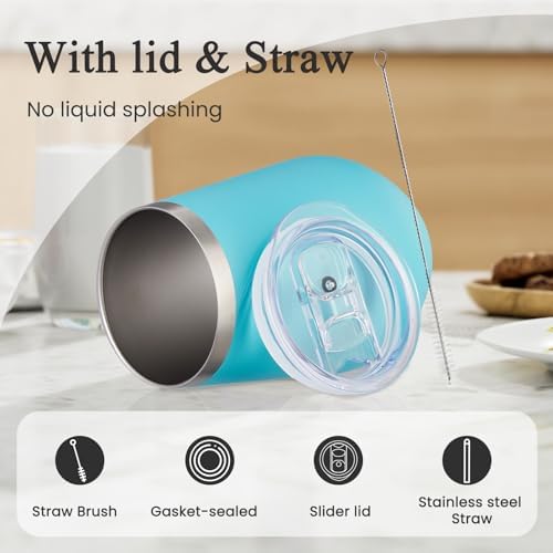 MEWAY 12oz Insulated Wine Tumbler with Lid and Straw