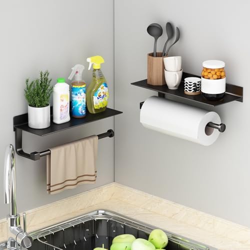 Danpoo Wall-Mounted Towel Holder with Shelf for Bathroom Kitchen