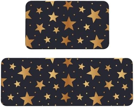 2-Piece Gold Glitter Star Anti-Fatigue Kitchen Rugs for Home Kitchen