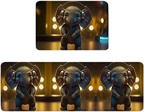 Music Elephant Kitchen Rug Set 2PCS Non-Slip