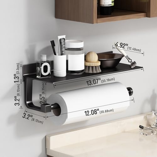 Danpoo Wall-Mounted Towel Holder with Shelf for Bathroom Kitchen