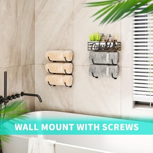 6-Tier Over the Door Wall-Mount Bath Towel Organizer Black