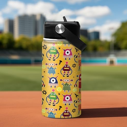 Kids 12oz Straw Robot Insulated Water Bottle for Boys and Girls