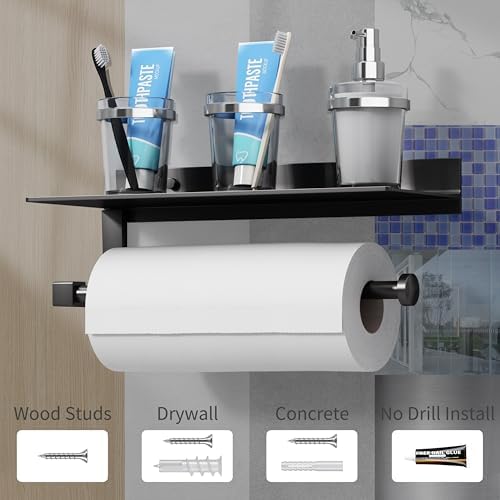 Danpoo Wall-Mounted Towel Holder with Shelf for Bathroom Kitchen