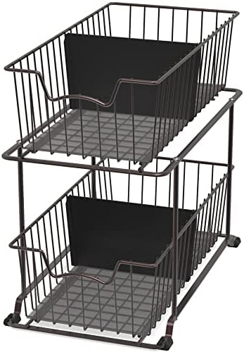 Simple Houseware 2-Tier Wire Basket Organizer with Bronze Finish