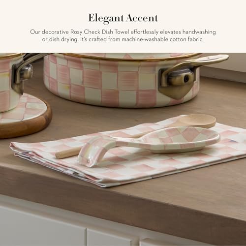 Pink-and-White Rosy Check Cotton Dish Towel