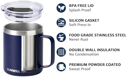Keep Hot Cold with SUNWILL Insulated Coffee Mug with Lid