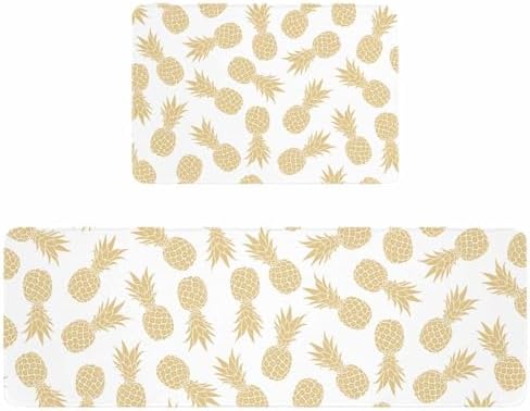 Golden Pineapple Seamless Area Runner Rug Set - Kitchen Doormat