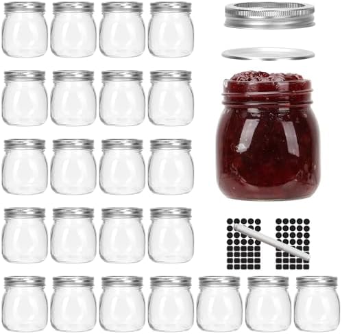 Keketin 10 Oz Glass Mason Jars Set of 24 with Silver lids