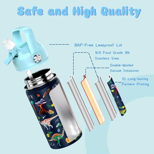 14oz Insulated Kids Water Bottle with Straw Lid for School Travel