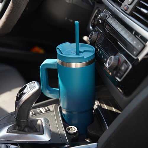 40 oz Insulated Tumbler with Handle and 2 Straws Stainless Steel Lemon