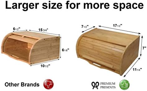 PremiumPresents Large Bamboo Roll Top Bread Box Kitchen Organizer