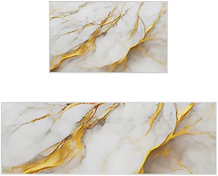 Premium Kitchen Mats Set of 2 - Golden Marble Texture