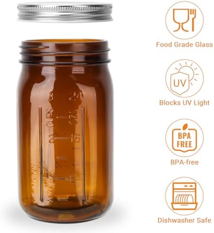 Hand-Crafted 6-Pack Mason Jars with Amber lids