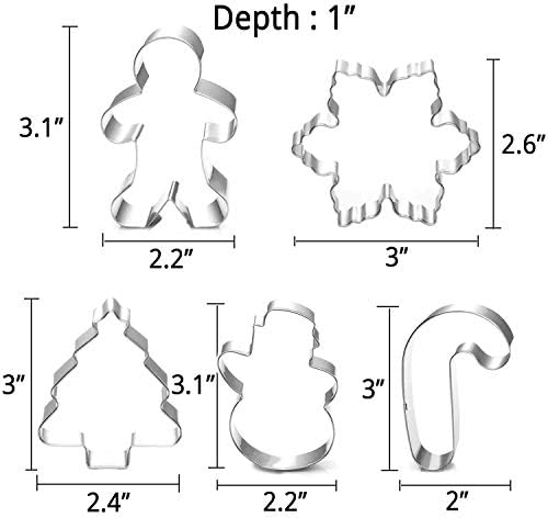 Christmas Cookie Cutter Set 5 Piece Snowman Tree Man Cane Flake