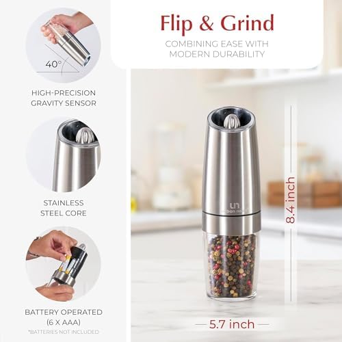 Urban Noon Gravity Salt and Pepper Grinder Set - 2 Grinders with Light