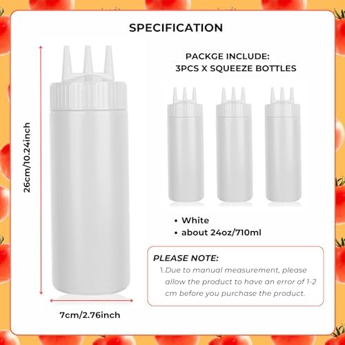 Beyonday 3pcs Condiment Squeeze Bottles 24oz White Kitchen Use