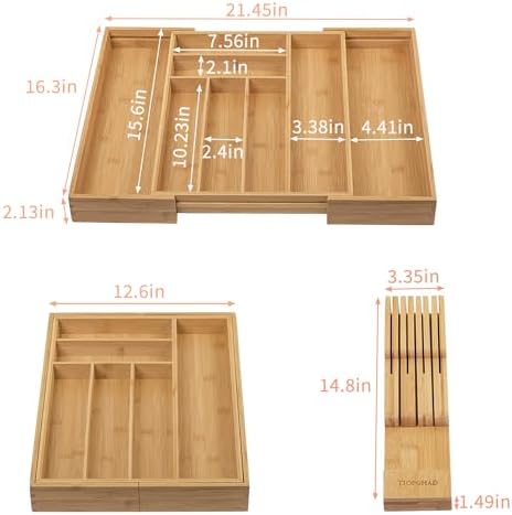 Bamboo Knife Block Drawer Organizer Storage