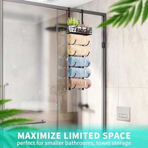 6-Tier Over the Door Wall-Mount Bath Towel Organizer Black
