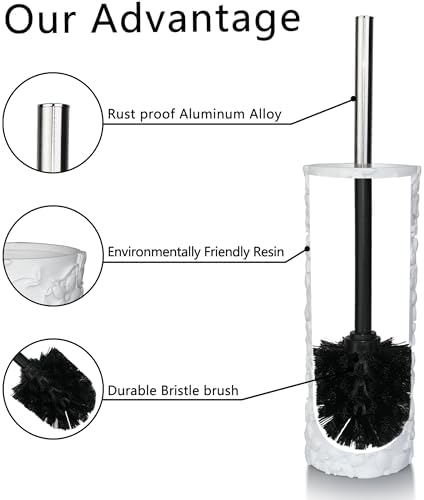 White Floral Design Resin Toilet Brush Holder Set