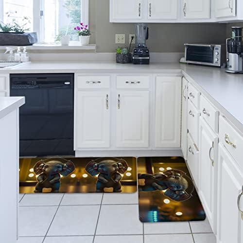 Music Elephant Kitchen Rug Set 2PCS Non-Slip
