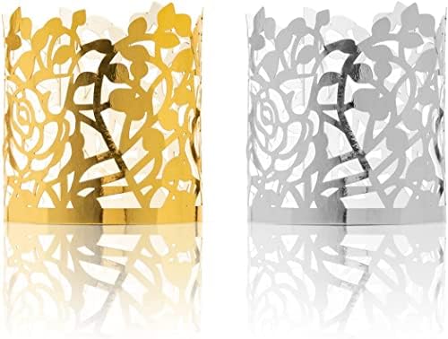 Gift Set - Rose Flower Napkin Rings for Weddings Parties Elegant Gold Design