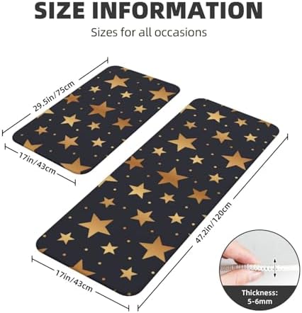 2-Piece Gold Glitter Star Anti-Fatigue Kitchen Rugs for Home Kitchen