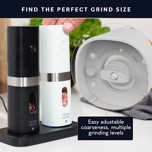 Home Hero Electric Salt and Pepper Grinder Set - Automatic Rechargeable with LED Light