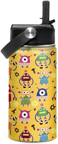 Kids 12oz Straw Robot Insulated Water Bottle for Boys and Girls