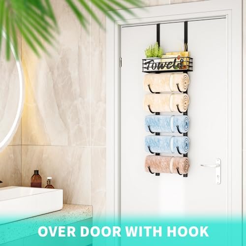 6-Tier Over the Door Wall-Mount Bath Towel Organizer Black