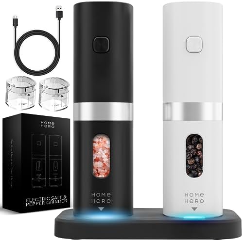 Home Hero Electric Salt and Pepper Grinder Set - Automatic Rechargeable with LED Light