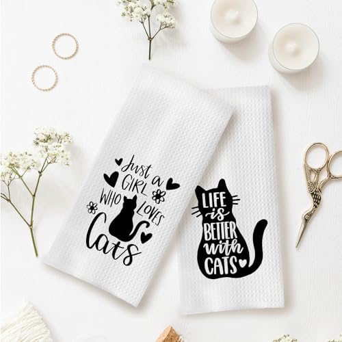Cat Kitchen Towels Set 16x24 inches Just a Girl Who Loves Cats