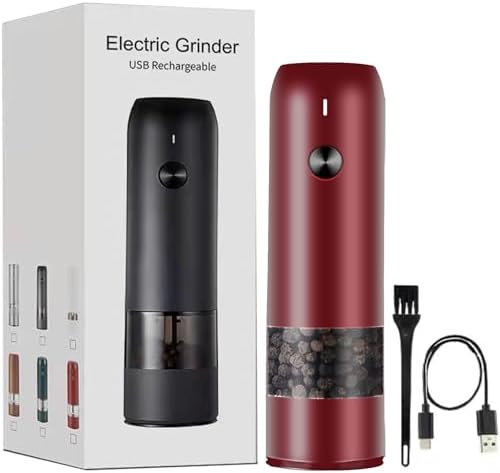 Easy Pepper Salt Grinder Red Rechargeable Pepper Mill with LED