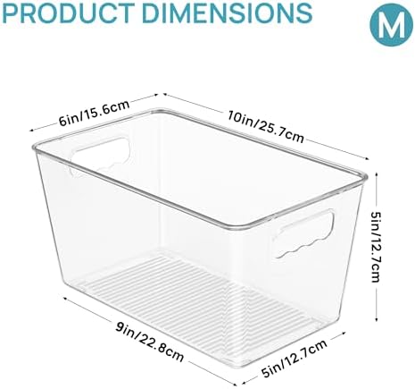 Vtopmart Clear Plastic Storage Bins 6PCS Refrigerator Pantry Organizer with Handles