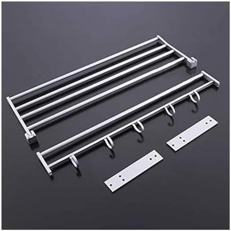 Aluminum Towel Rack with 5 Hooks and Double Shelf for Bathroom